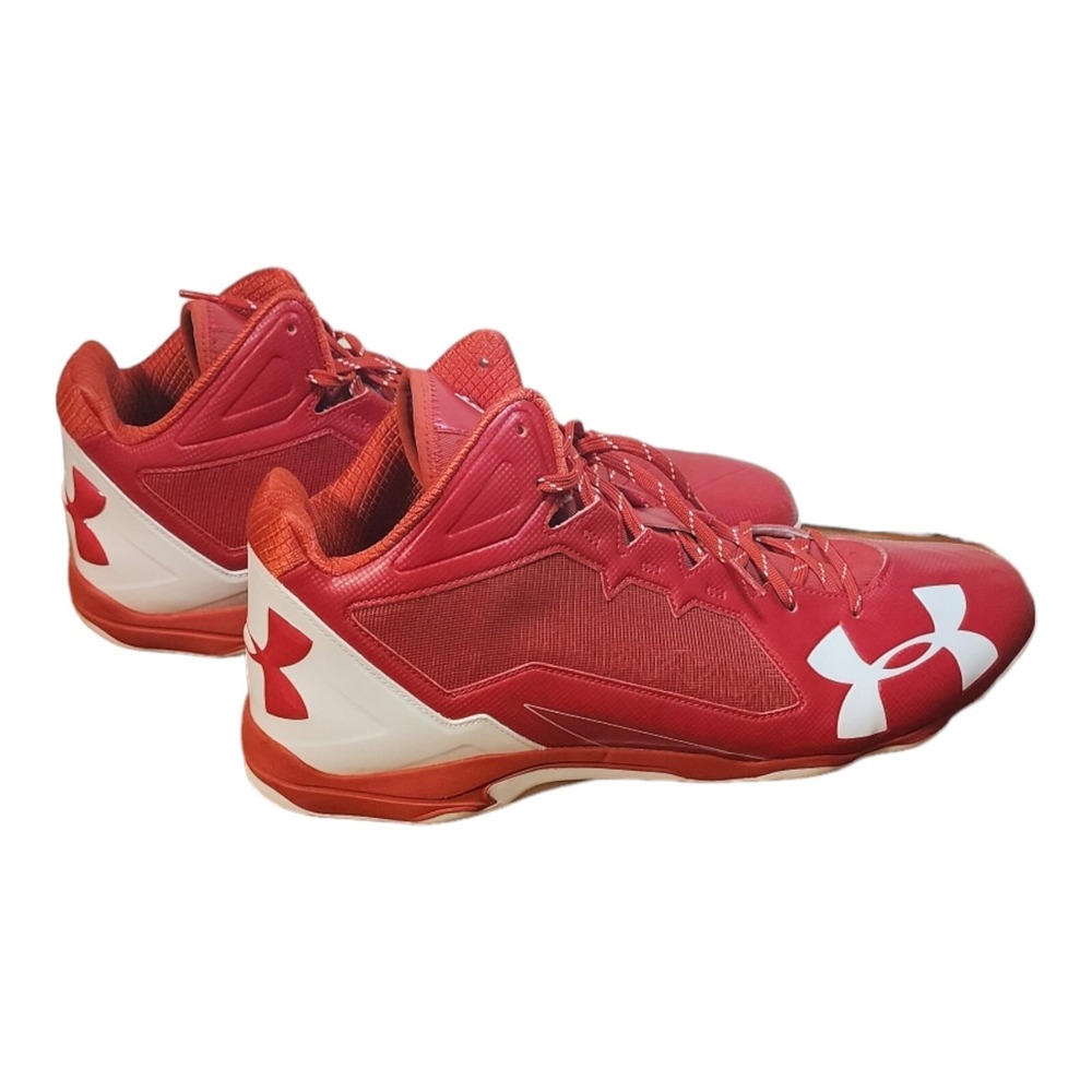 New Under Armour Men Size 16 Deception Low DT‎ Baseball Cleats Red Metal Spikes